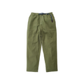 Gramicci's Loose Tapered Ridge Pants, in olive green, feature a built-in belted closure and adjustable waist with convenient patch pockets. Displayed against a white background, these versatile cargo pants combine style and functionality.
