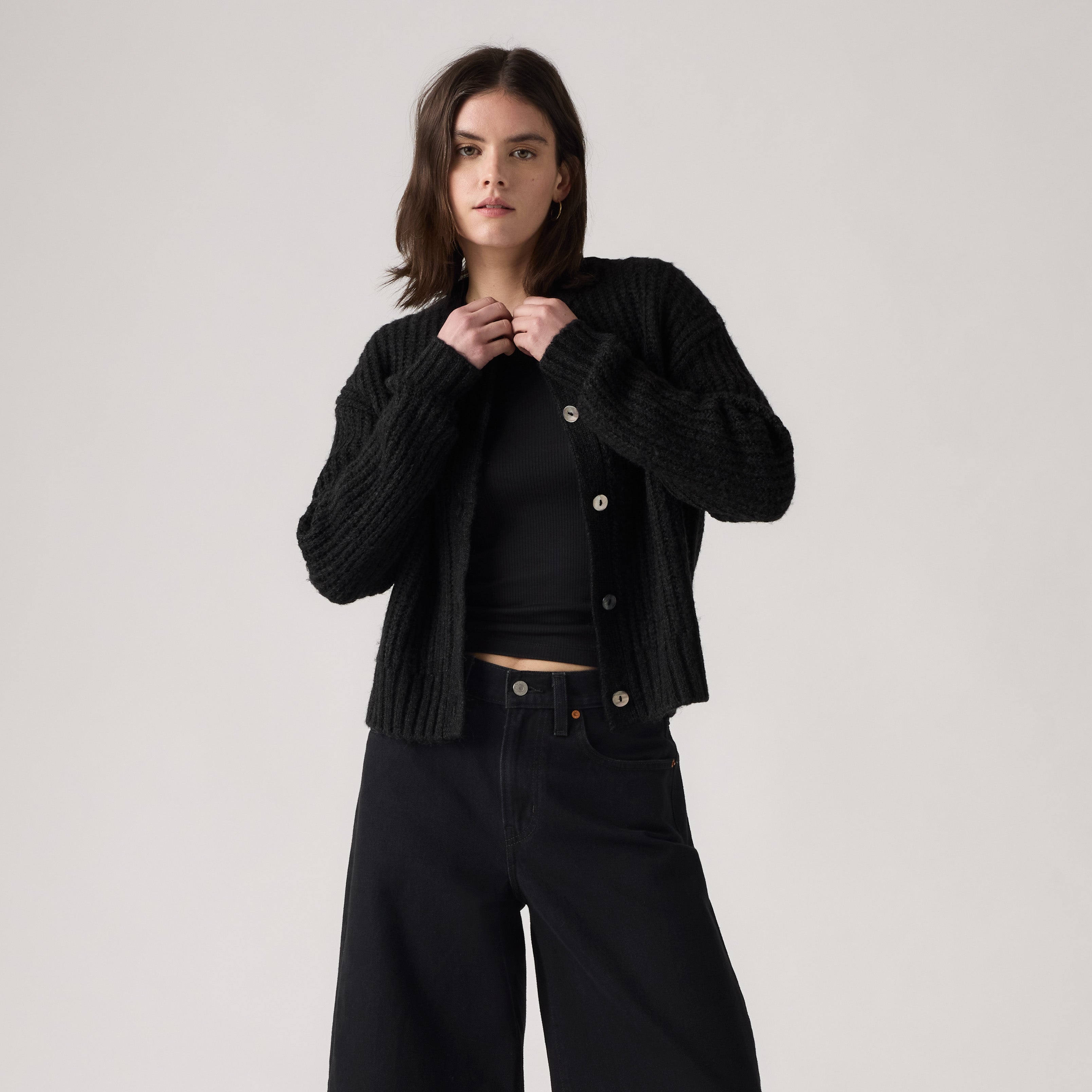 Luna Shell Button Cardigan - Anthracite Night
