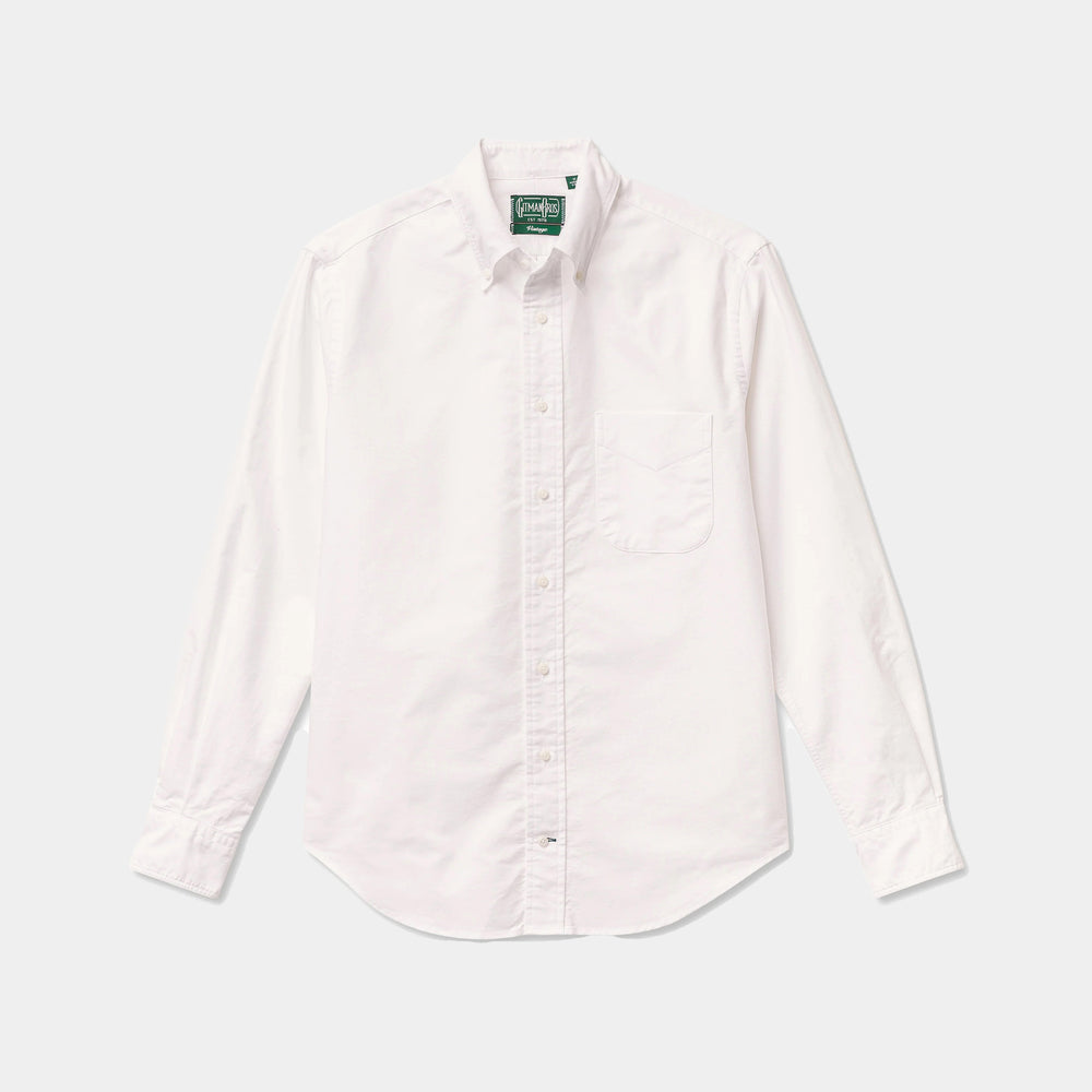 The Gitman Vintage Classic White Oxford is a long-sleeve button-down shirt with a breast pocket, shown on a plain light background.