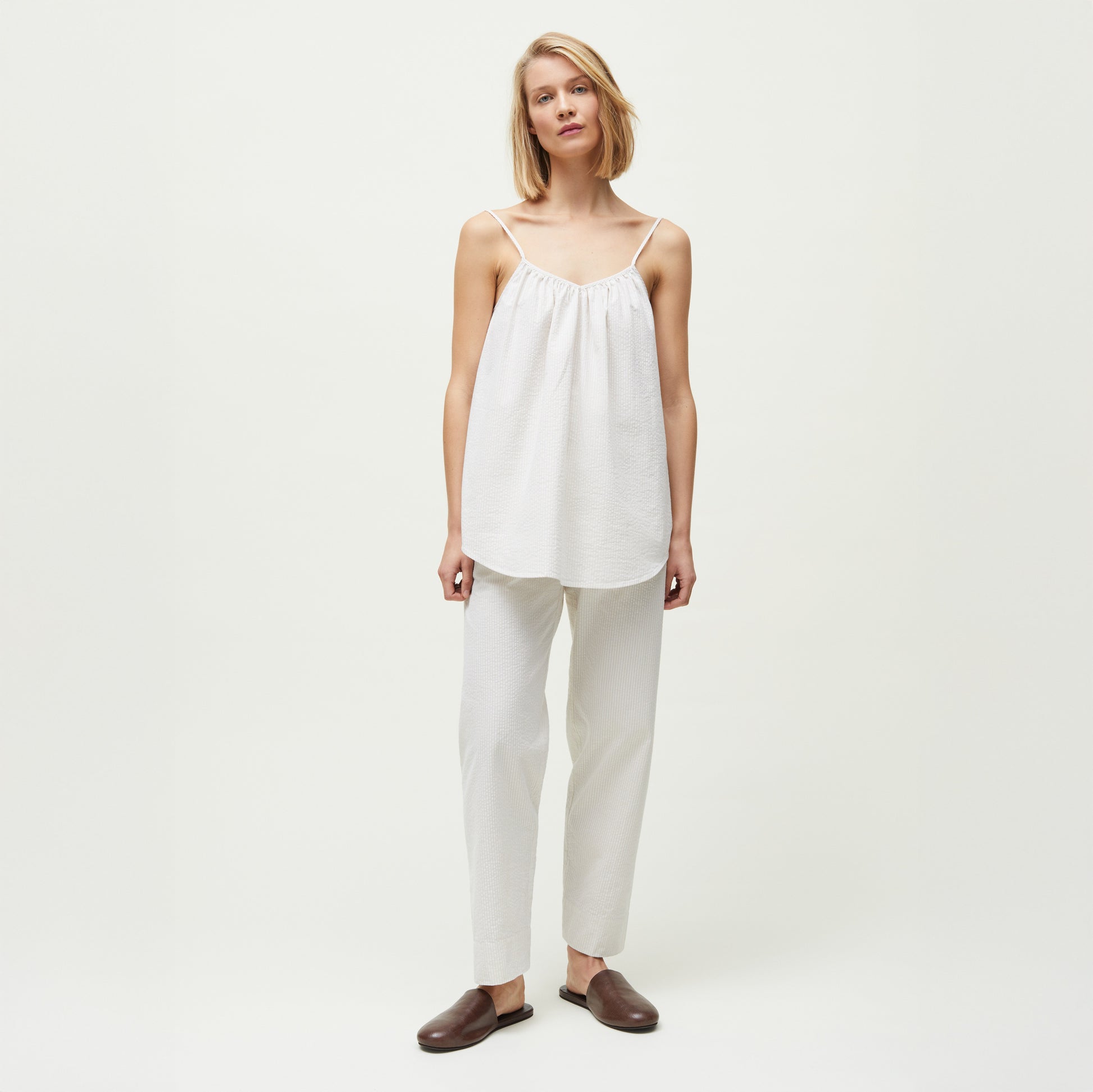 Aiayu W Top Strap Top Long Seersucker