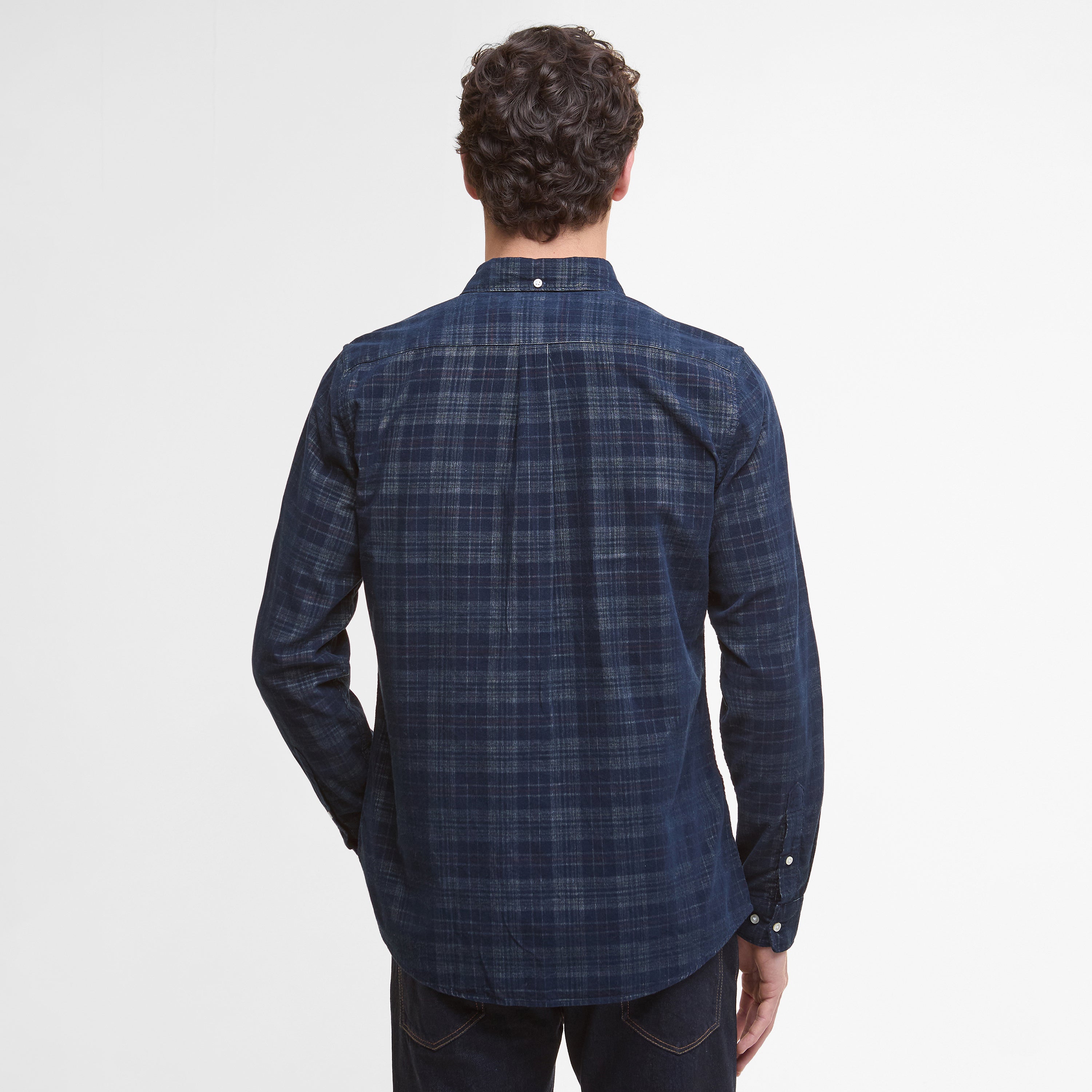 Barbour M LS Button Down Shirt Southfield Tailored Checked Cord Shirt - Navy