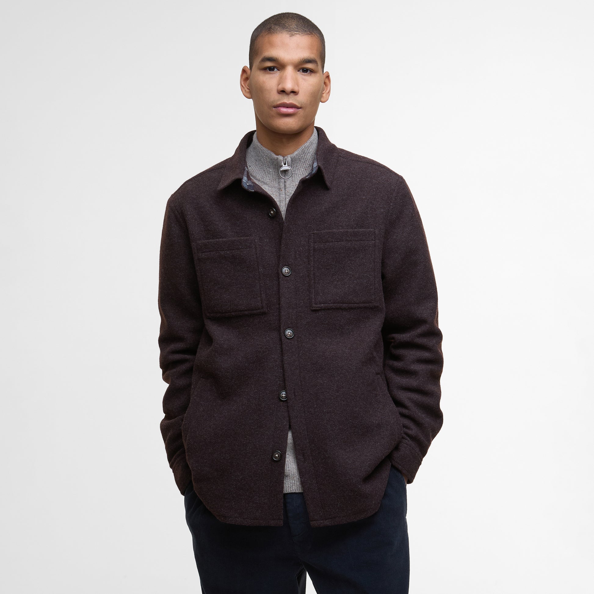 Barbour M Overshirt Marlow Tailored Wool Overshirt - Dark Oak