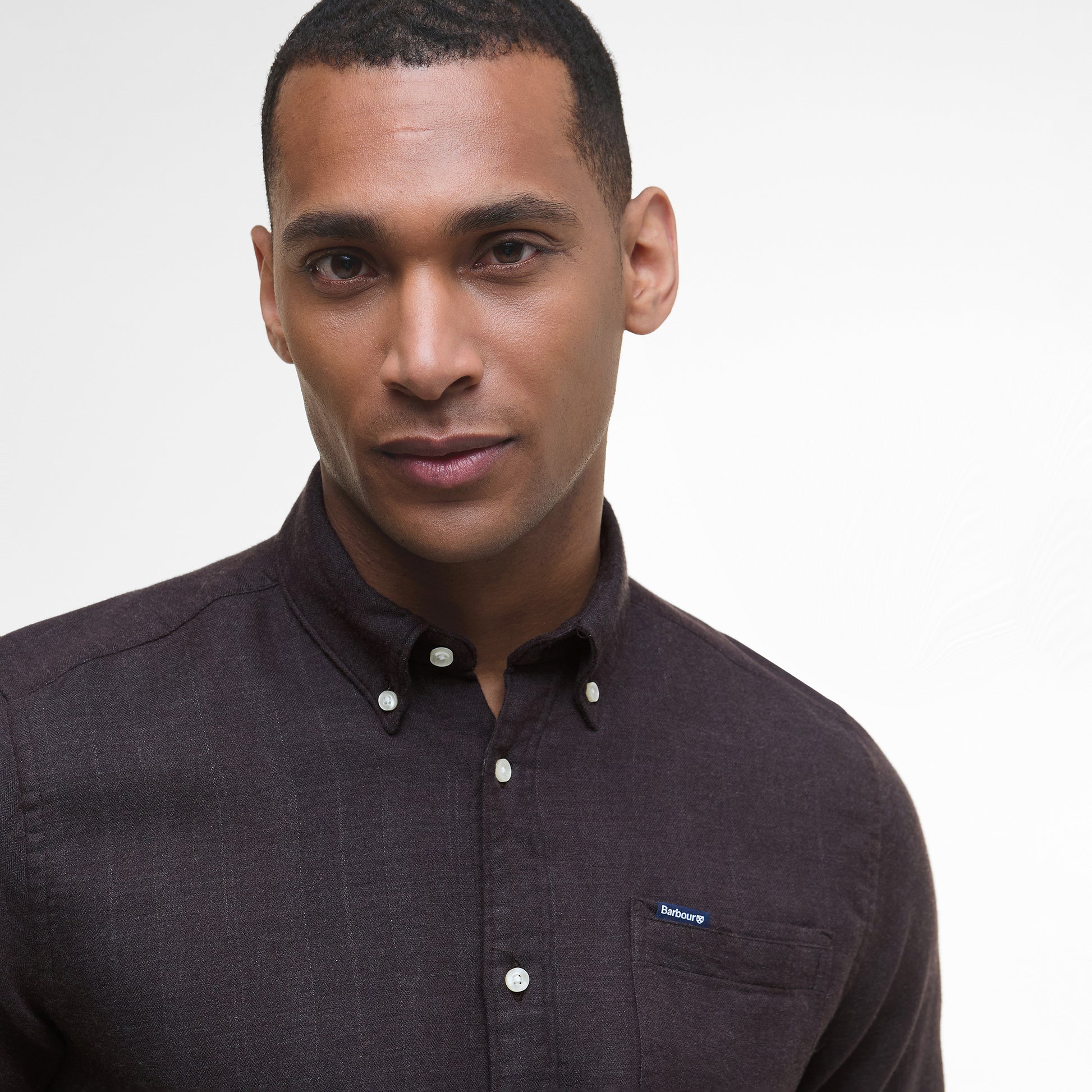Barbour M Shirt Buckley Tailored Herringbone Shirt - Dark Oak