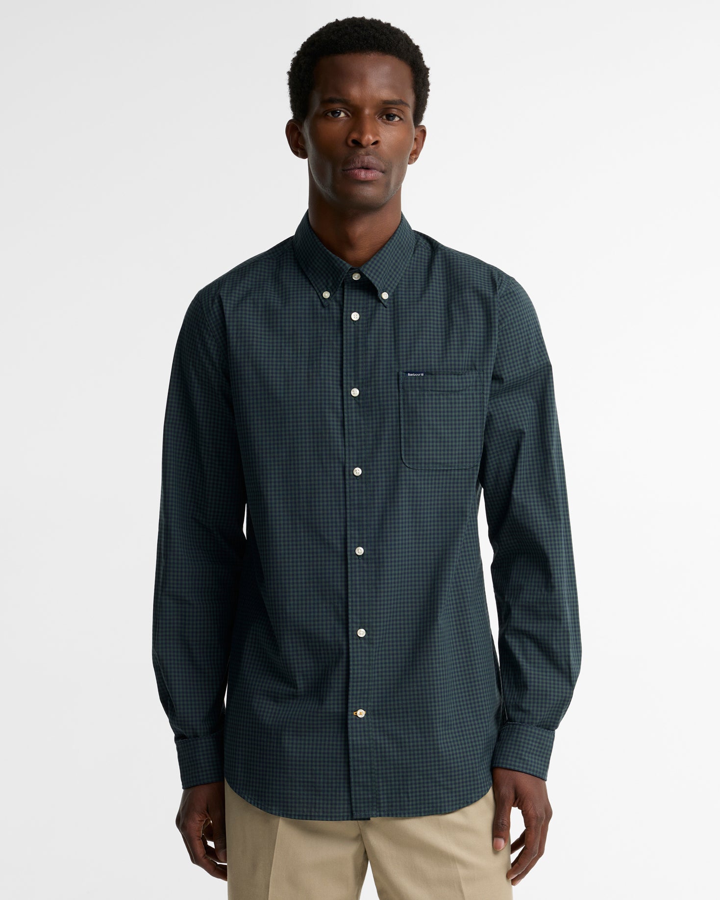Barbour M Shirts Harbourwall Tailored Gingham Shirt - Sycamore Green