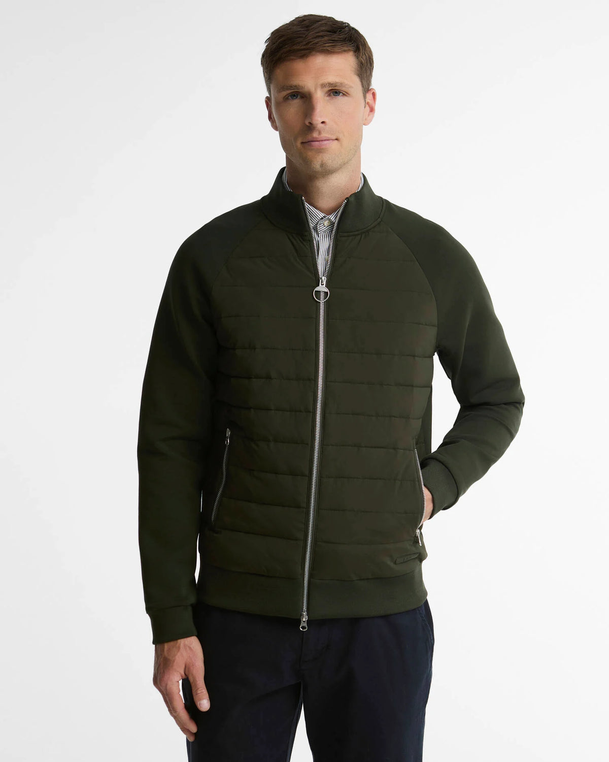 Barbour M Sweater Thornton Quilted Zip Through Sweater - Sage