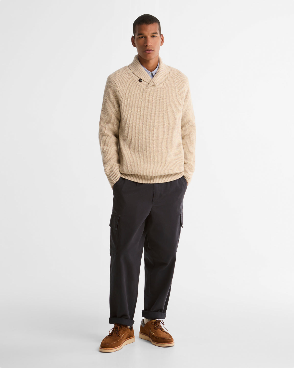 Barbour Sweaters Essentials Fleck Shawl Neck - Pearl