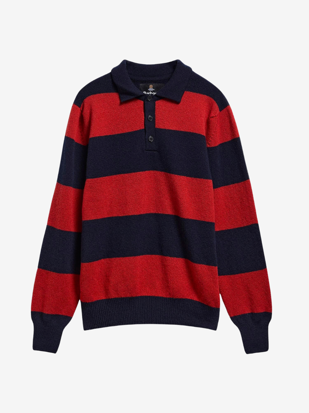 Barbour Sweaters S Scottish Made Striped Knitted Polo - Navy