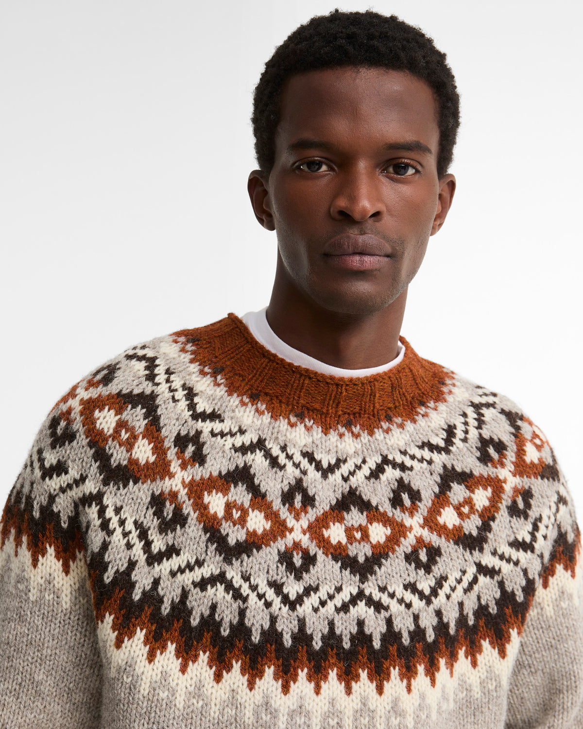 Barbour Sweaters Scottish Made Placement Fairisle Crew - Grey Marl