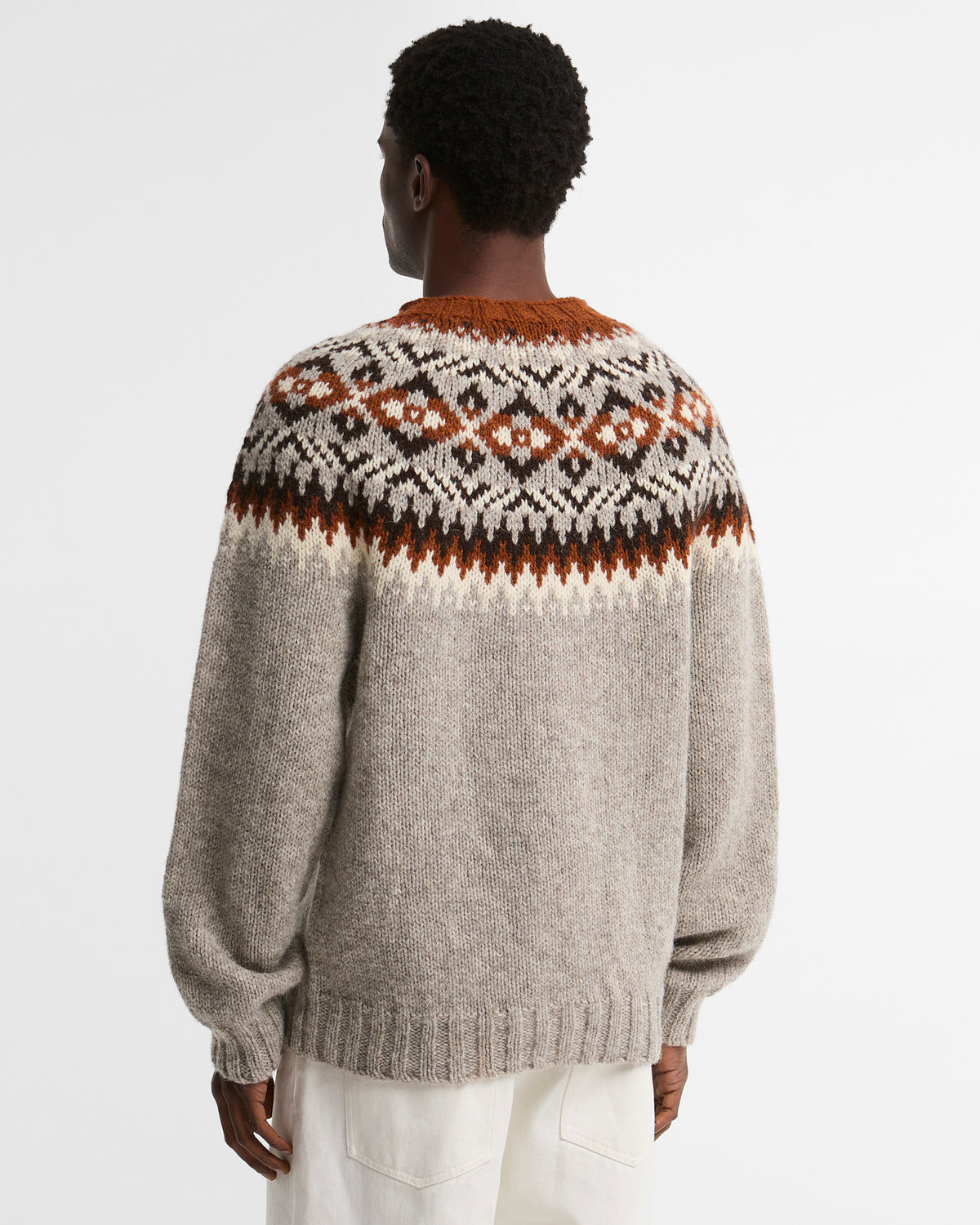 Barbour Sweaters Scottish Made Placement Fairisle Crew - Grey Marl