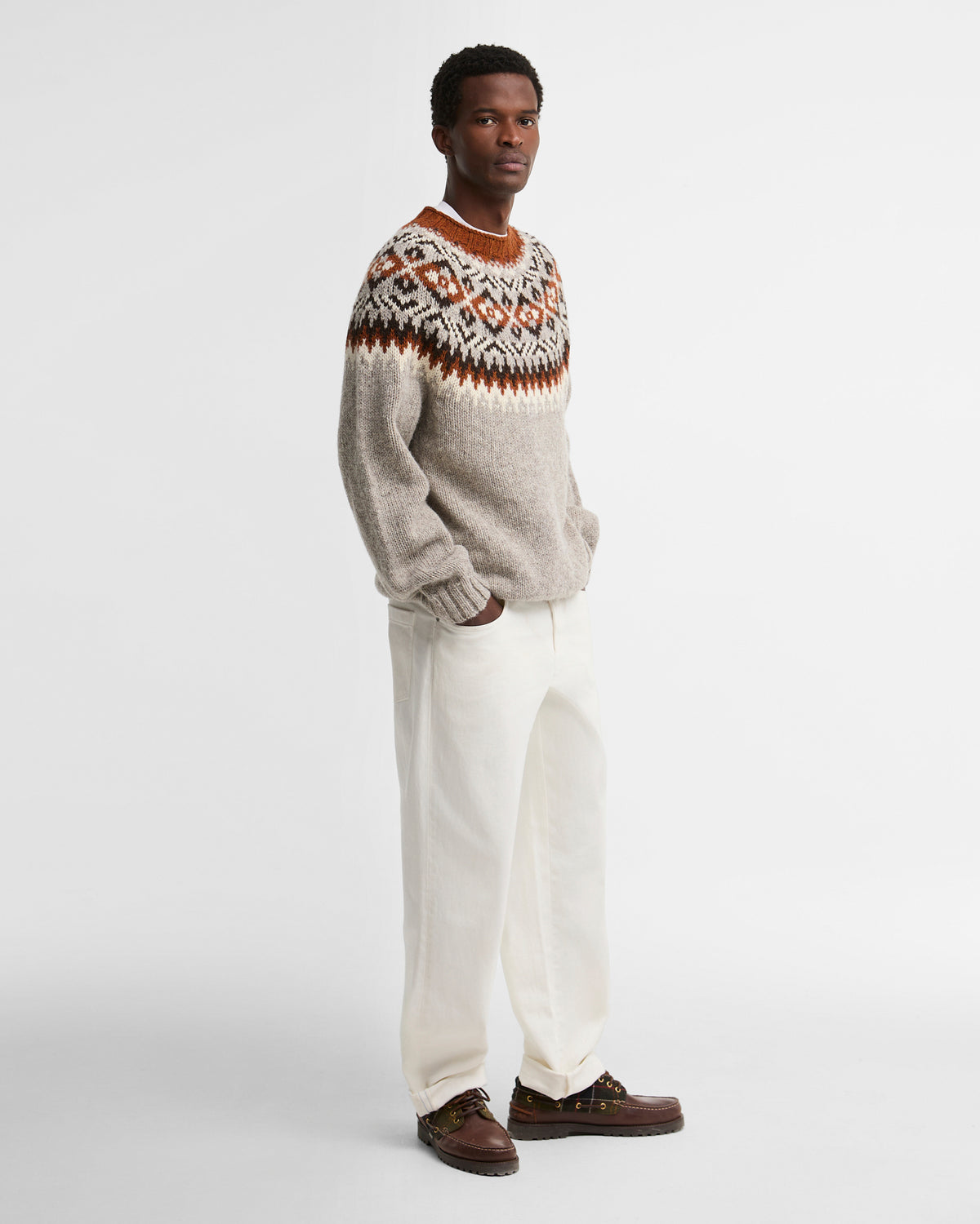 Barbour Sweaters Scottish Made Placement Fairisle Crew - Grey Marl