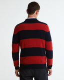 Barbour Sweaters Scottish Made Striped Knitted Polo - Navy