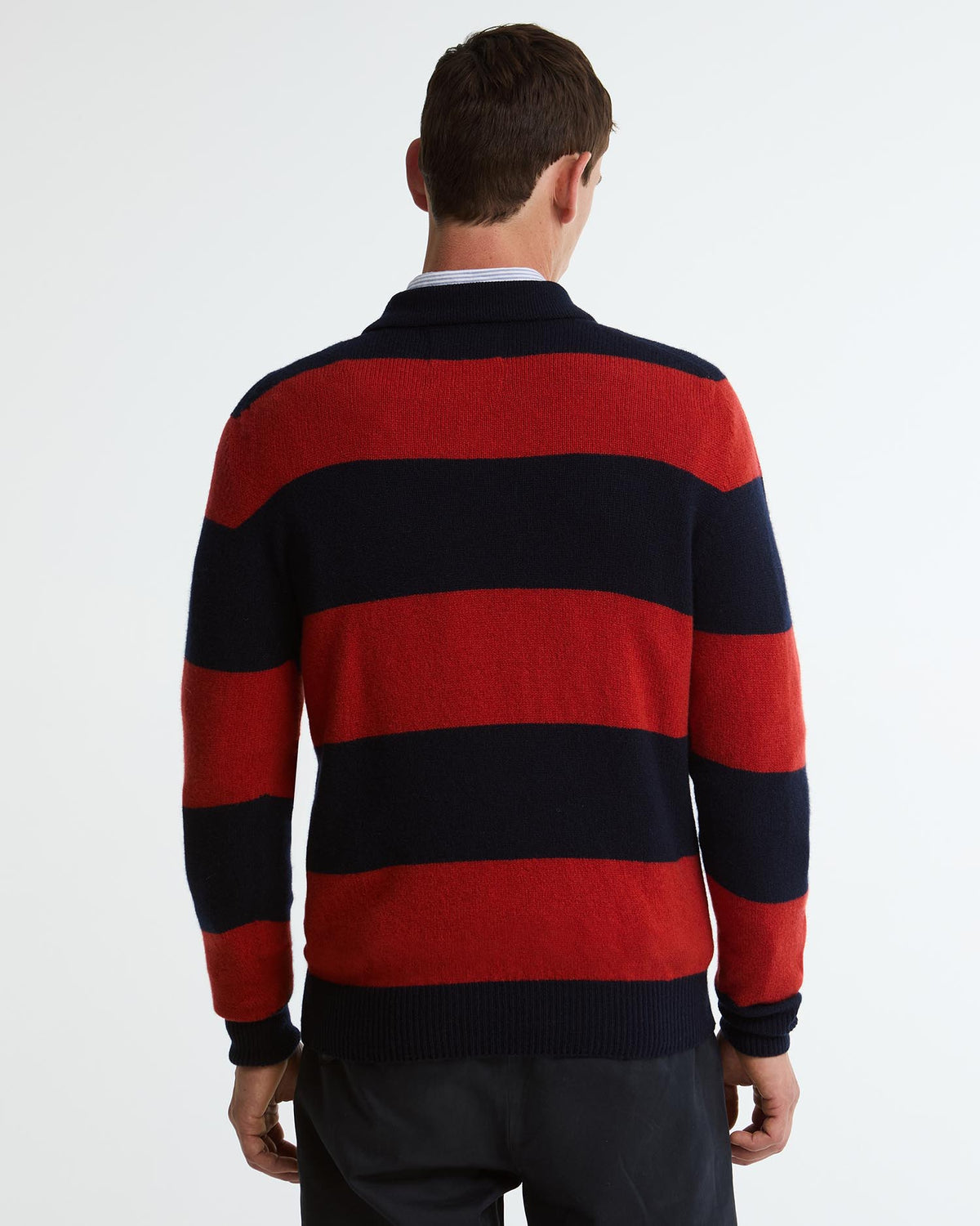 Barbour Sweaters Scottish Made Striped Knitted Polo - Navy