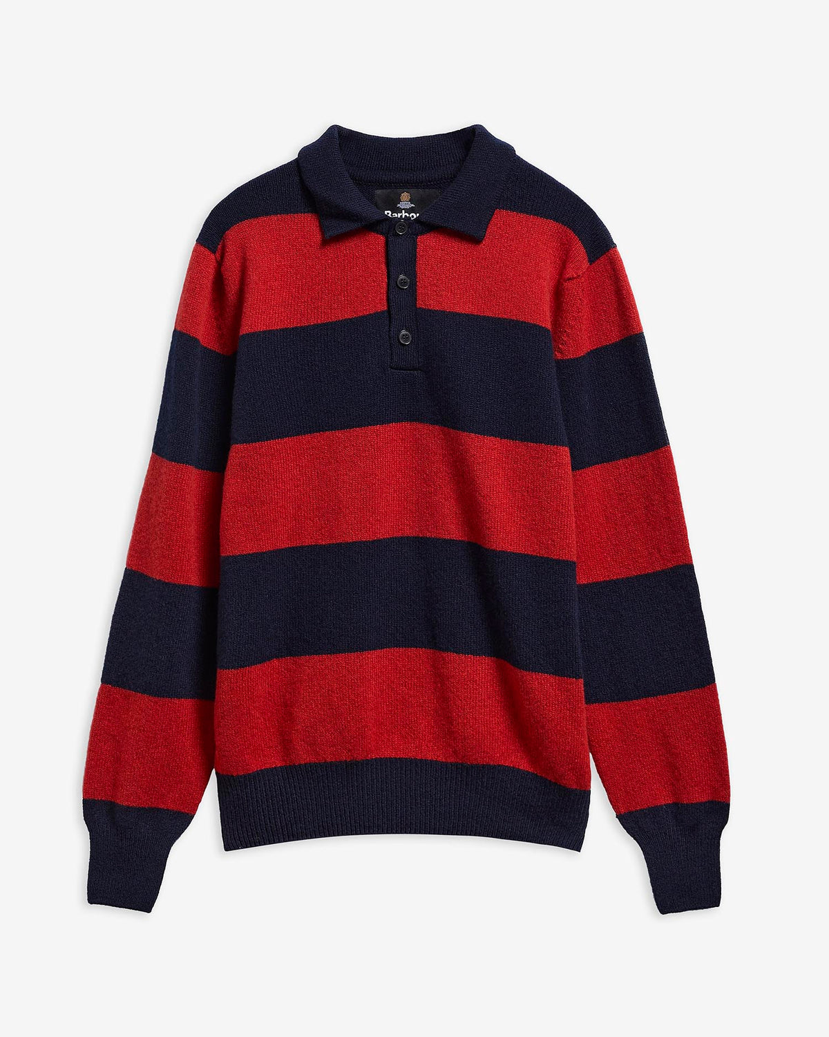 Barbour Sweaters Scottish Made Striped Knitted Polo - Navy