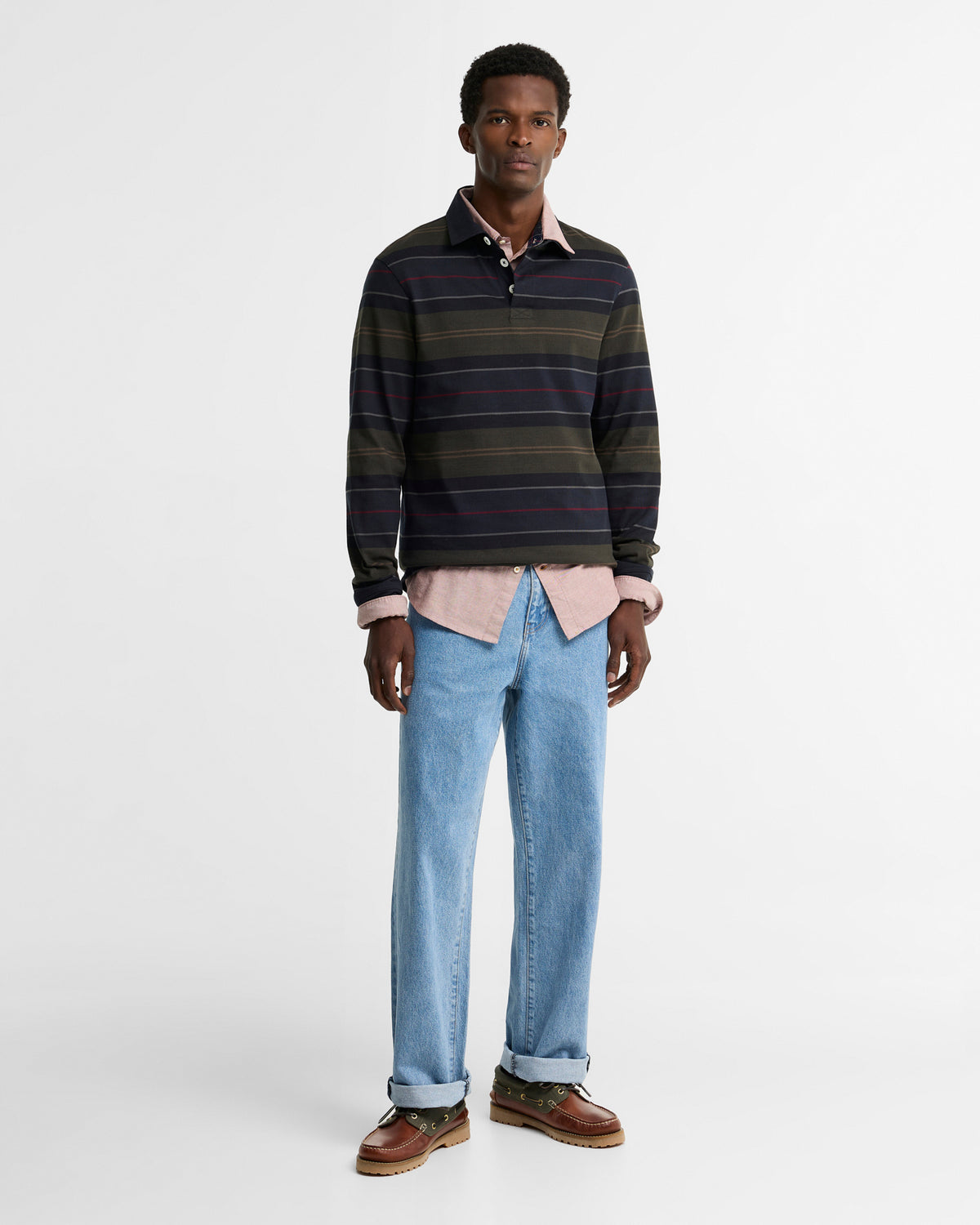 Barbour T-Shirts Frith Tartan Stripe Rugby Shirt - Navy