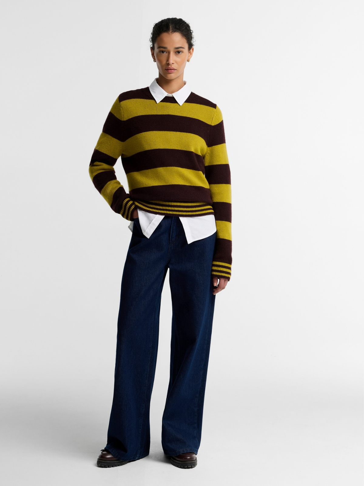 Barbour W Knitwear Woodhouse Striped Cashmere Blend Knitted Jumper - Fig Multi