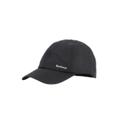 The Barbour Beslay Wax Sports Hat is a dark grey, water-resistant baseball cap made from waxed cotton, featuring a small, curved brim with signature Barbour detailing.
