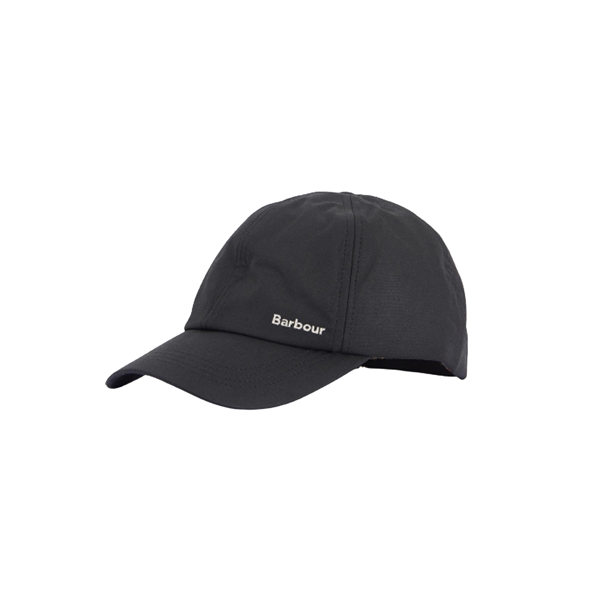 The Barbour Beslay Wax Sports Hat is a dark grey, water-resistant baseball cap made from waxed cotton, featuring a small, curved brim with signature Barbour detailing.