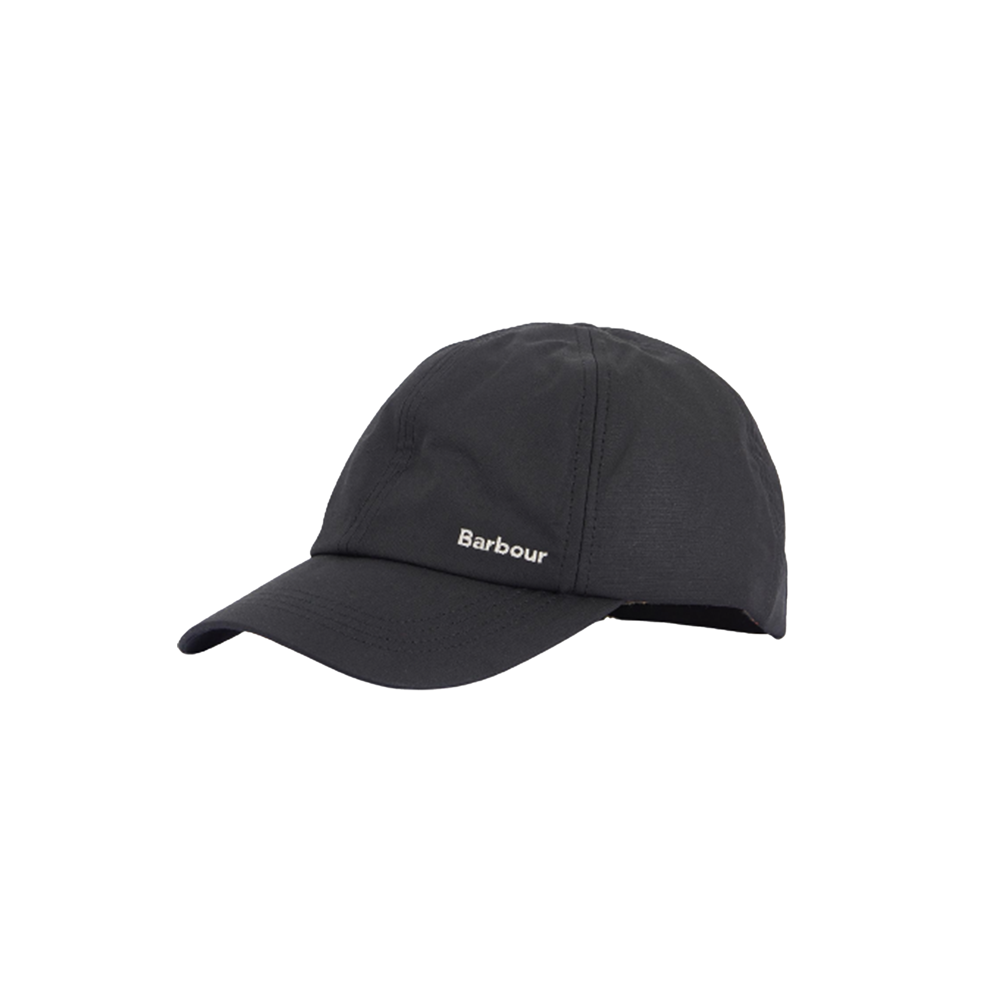 The Barbour Beslay Wax Sports Hat is a dark grey, water-resistant baseball cap made from waxed cotton, featuring a small, curved brim with signature Barbour detailing.