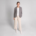 W Stand Up Collar Bicolor Blazer Frize, White & Black