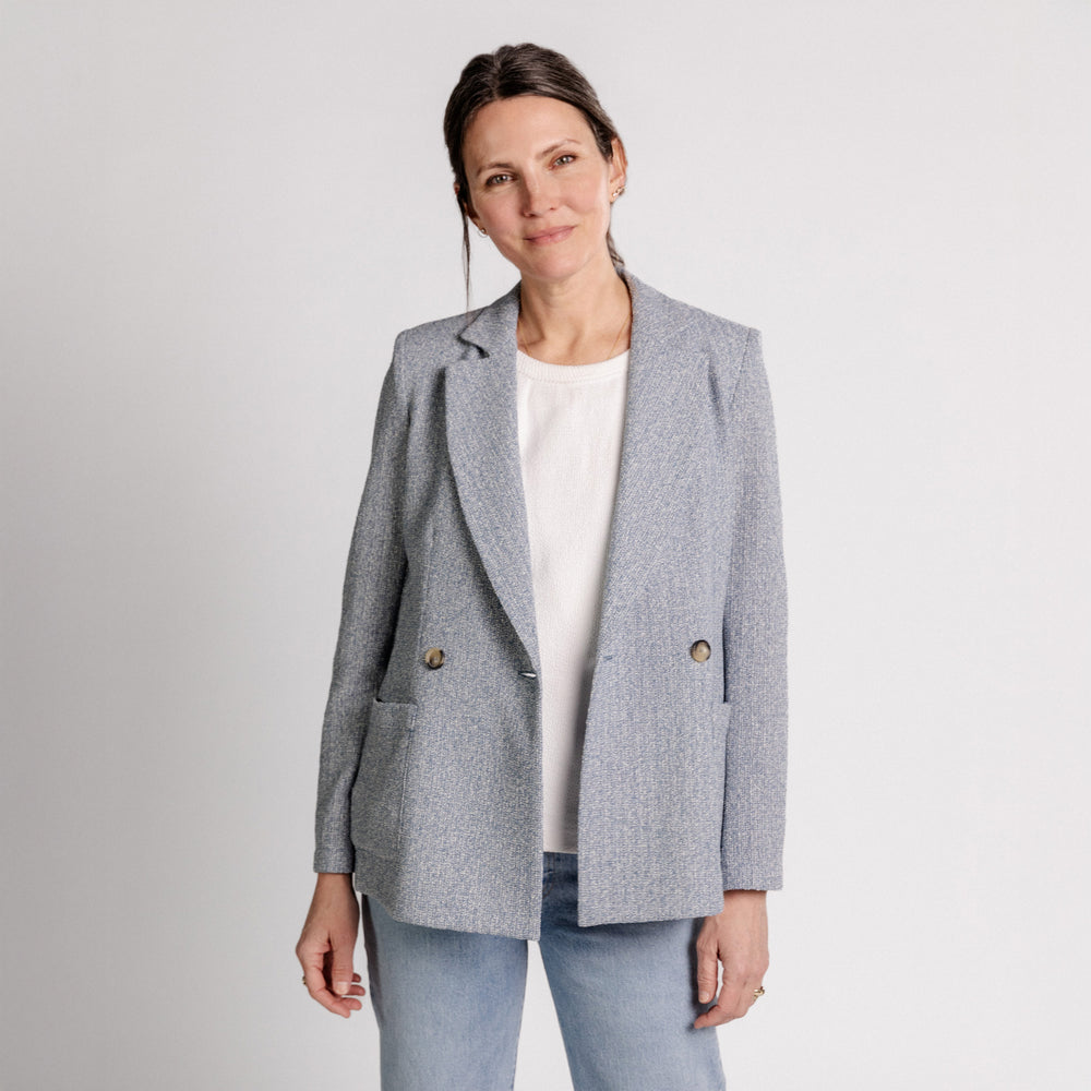 W Double Breasted Bicolor Blazer, Denim