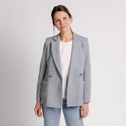W Double Breasted Bicolor Blazer, Denim