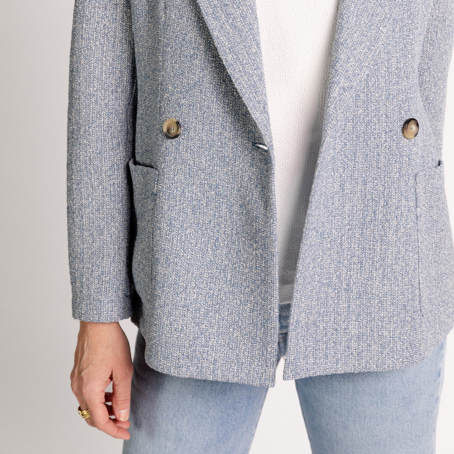 W Double Breasted Bicolor Blazer, Denim