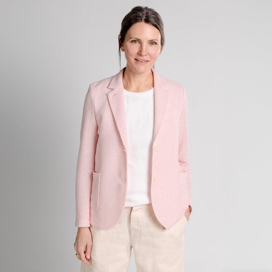 W Stand Up Collar Bicolor Blazer Frize, Pink