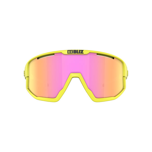 BLIZ U Eyewear Fusion, Neon Yellow Frame, Brown with Purple Multi Lens