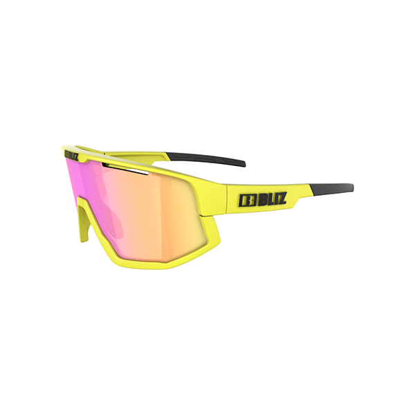 BLIZ U Eyewear Fusion, Neon Yellow Frame, Brown with Purple Multi Lens