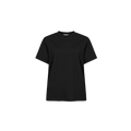 The Clara Base Tee by Rohnisch is a black short-sleeve T-shirt on a white background, featuring a plain design with a round neckline and made from recycled polyester for an eco-friendly touch.