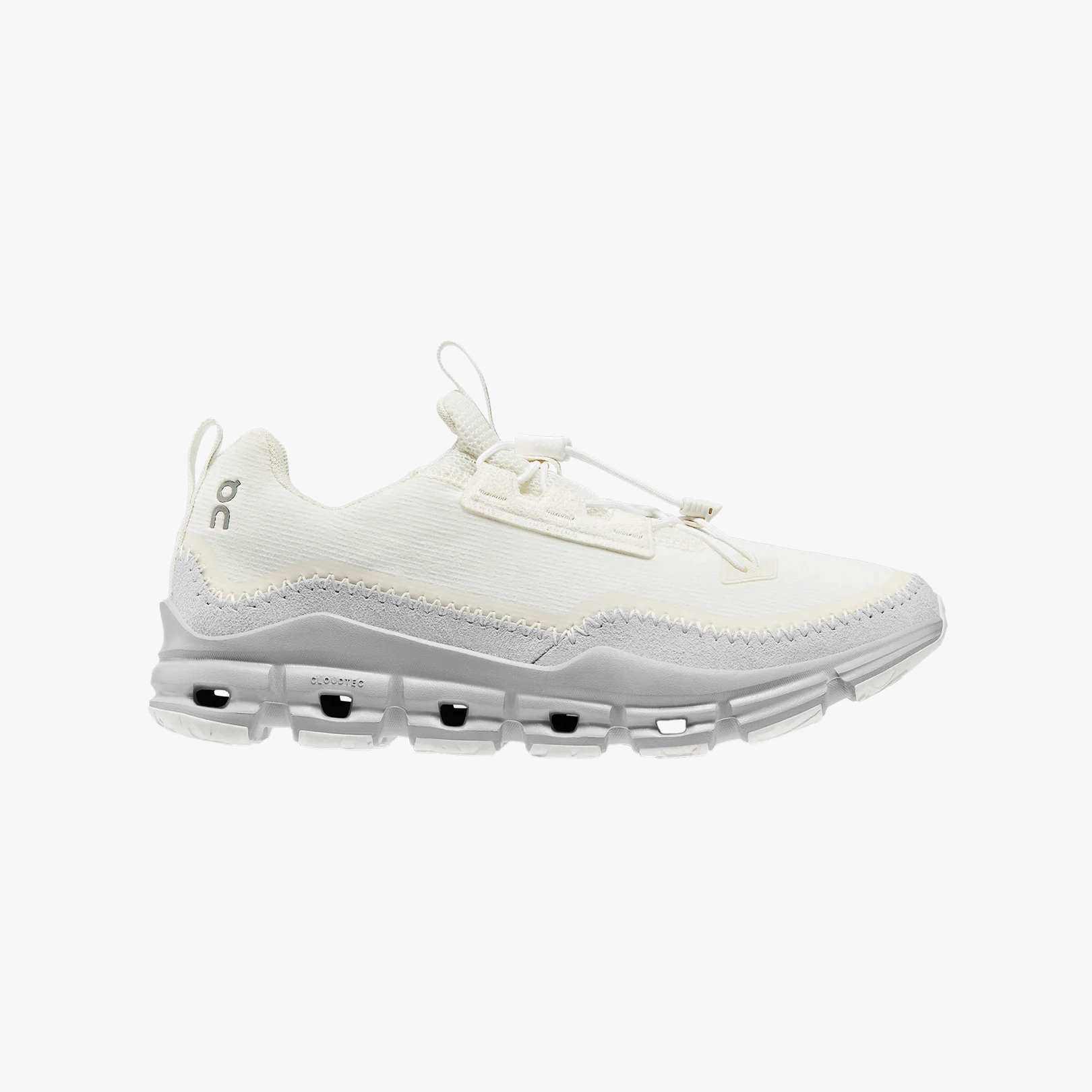 The Women's Cloudaway by On Running features an ultra-lightweight mesh upper, pull tab, lace toggle, and segmented CloudTec sole—making it the perfect white athletic sneaker for everyday travel.