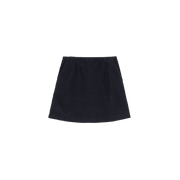 The Aiayu Corduroy Mini Skirt in black organic cotton is elegantly displayed against a plain white background.