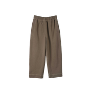 Cropped Track Pant by Margaret Howell, crafted from organic cotton in a brown hue, featuring a wide-leg design with an elastic waistband and two pockets, displayed on a white background.