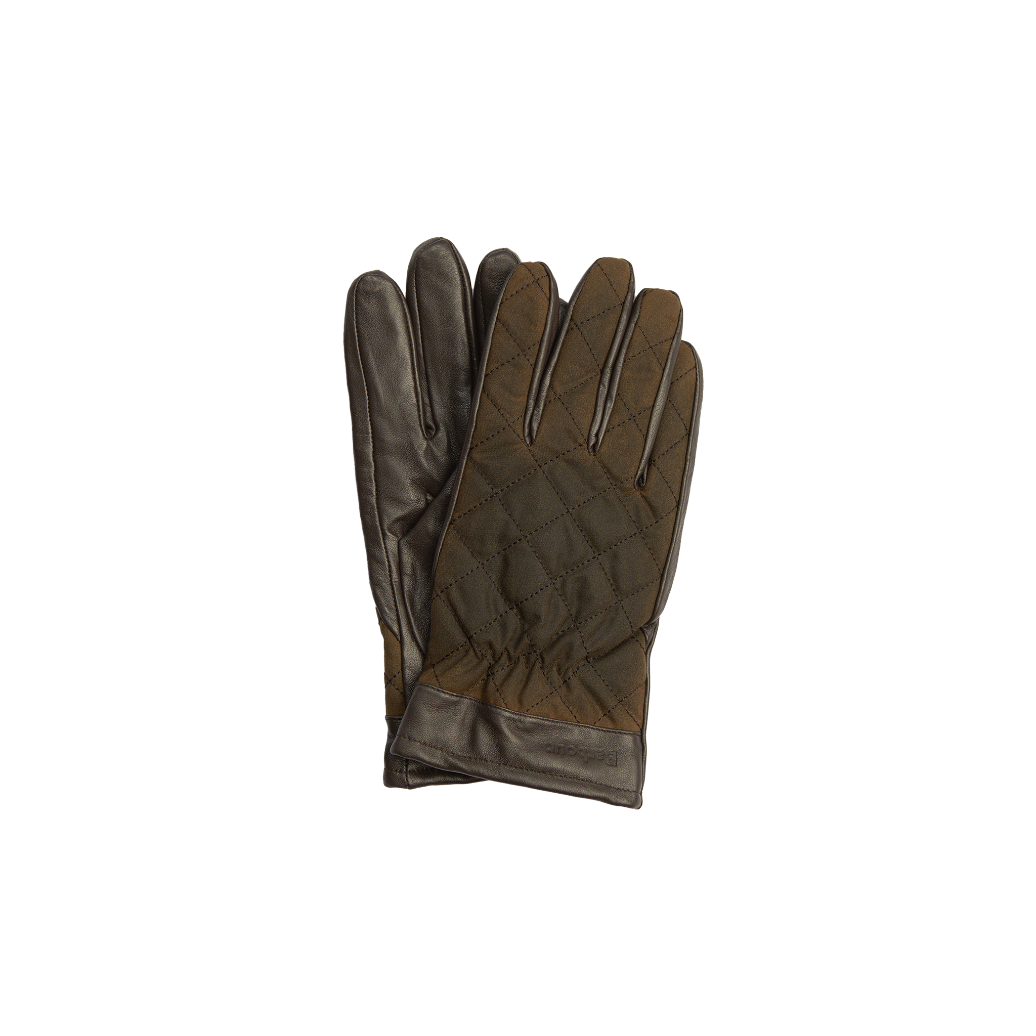 The Barbour M Dalegarth Gloves are displayed. With their brown Nappa leather construction, quilted design, and meticulous stitching details, these sleek accessories exude elegance.