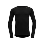 The Devold M Expedition Shirt in black, a long-sleeve crew neck style, is displayed on a white background.