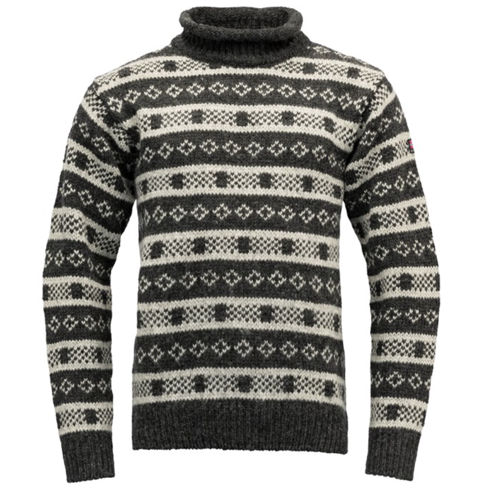 Devold M Sweaters Alnes Roll Neck Sweater, Anthracite/Grey Melange