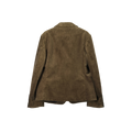 A Margaret Howell Flap Pocket Blazer in brown corduroy is shown against a white background, with the back view highlighted.