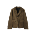 The Margaret Howell Flap Pocket Blazer in brown corduroy features two buttons, two front pockets, and a notched lapel, displayed against a white background.