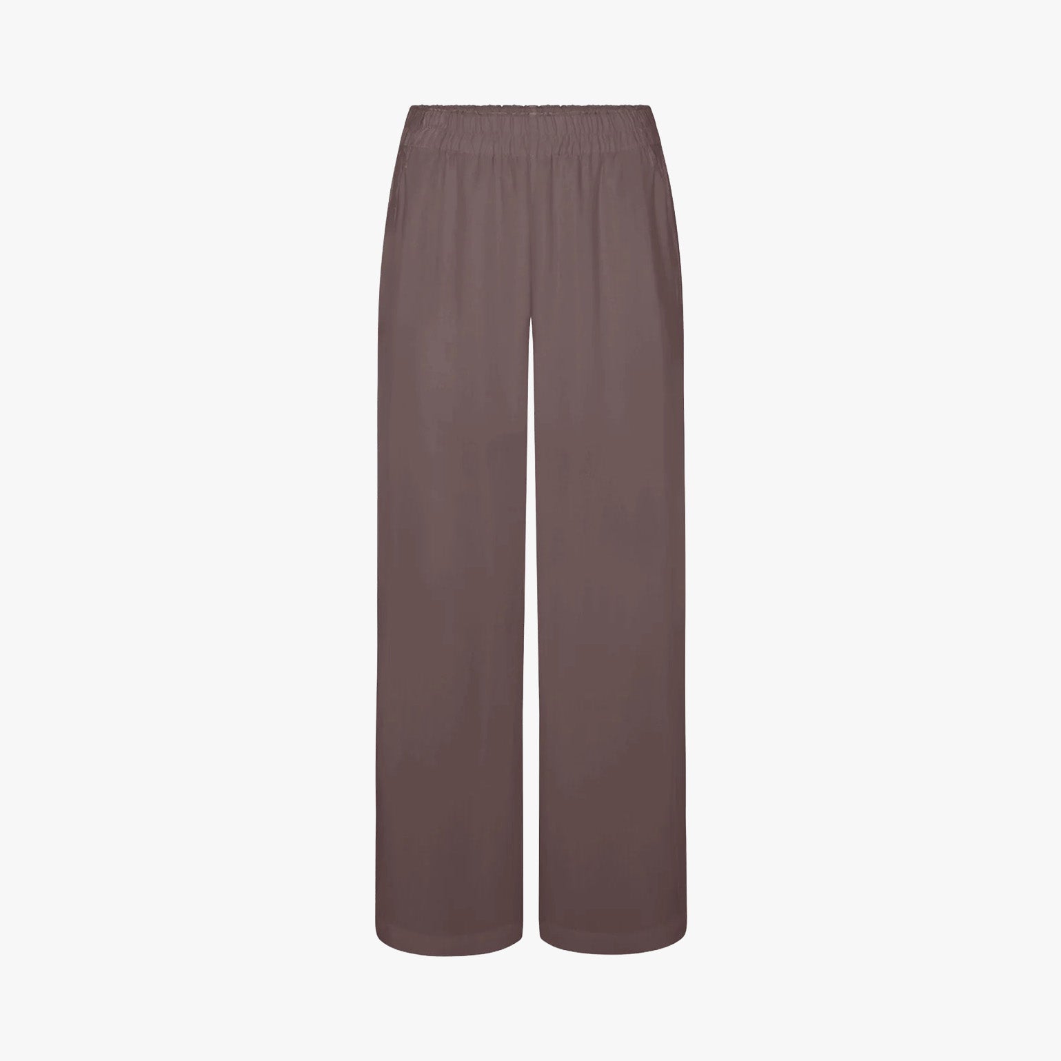 The Left On Friday Day Trip Pant is a relaxed fit, high-waisted brown pant with an elastic waistband, shown on a plain white background.