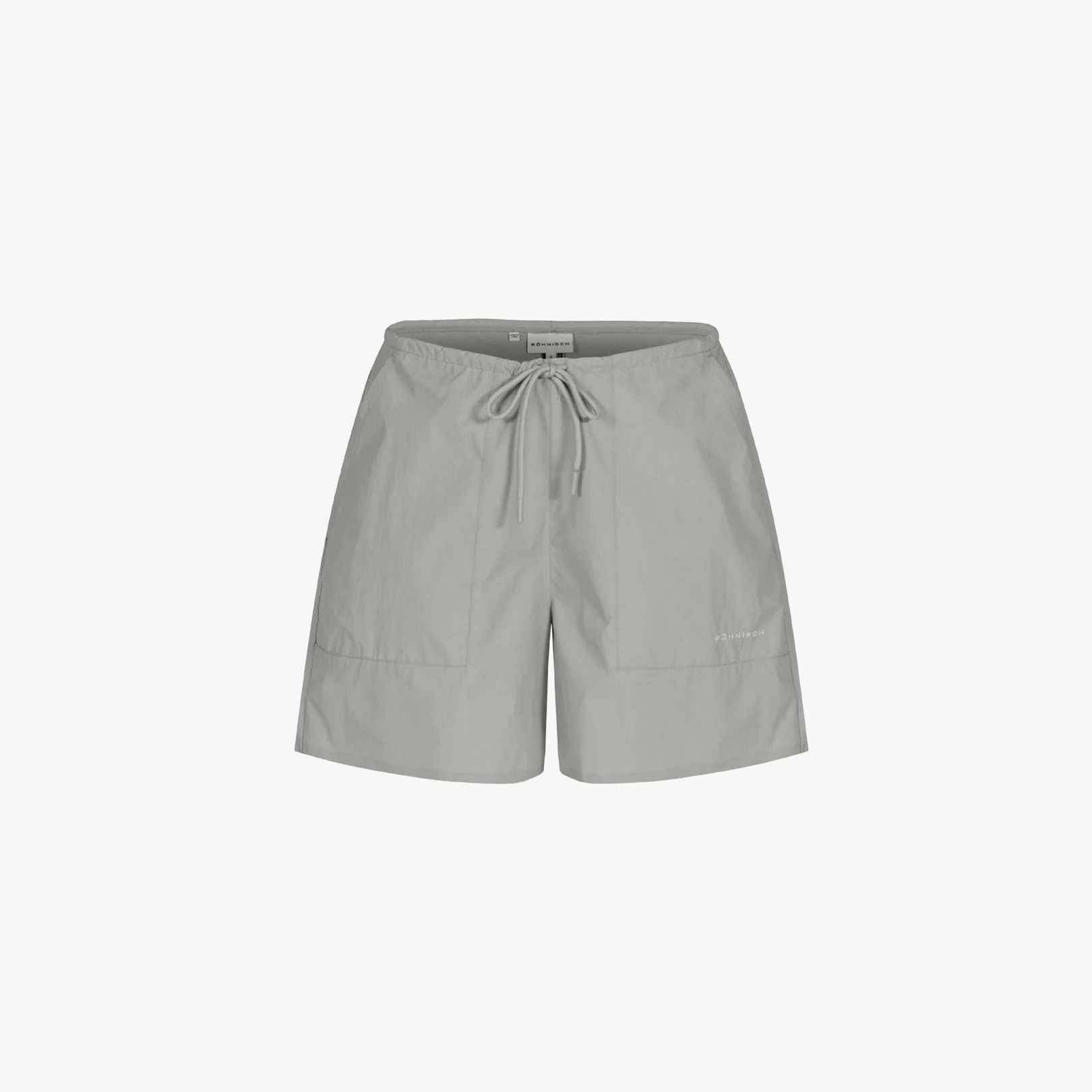 The Rohnisch Frankie Wind Shorts in light gray, made from lightweight polyamide with front patch pockets, are shown against a plain white background.