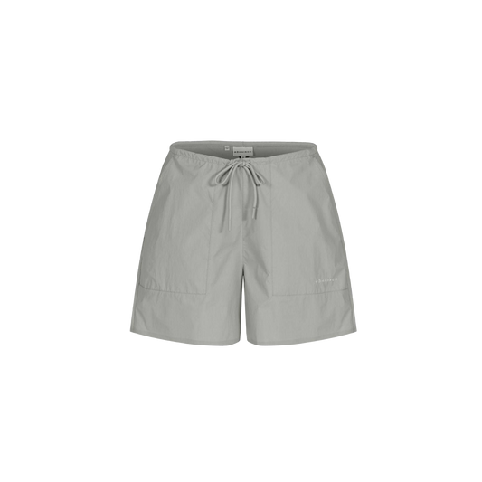 The gray Rohnisch Frankie Wind Shorts feature an elastic waistband with a drawstring, visible stitching, two front pockets, and a subtle logo. Constructed from durable polyamide fabric for comfort and style.