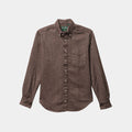 The Gitman Vintage Brown Herringbone Flannel is a brown, long-sleeve button-up shirt with a front chest pocket, displayed flat on a white background.