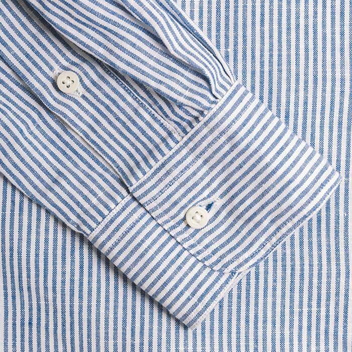 Gitman Vintage M Button Down Shirt Blue Stripe Linen Shirt