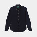 The Gitman Vintage Overdye Seersucker Shirt in Navy, a long-sleeve button-up with a collar and white buttons, is laid flat on a light background.