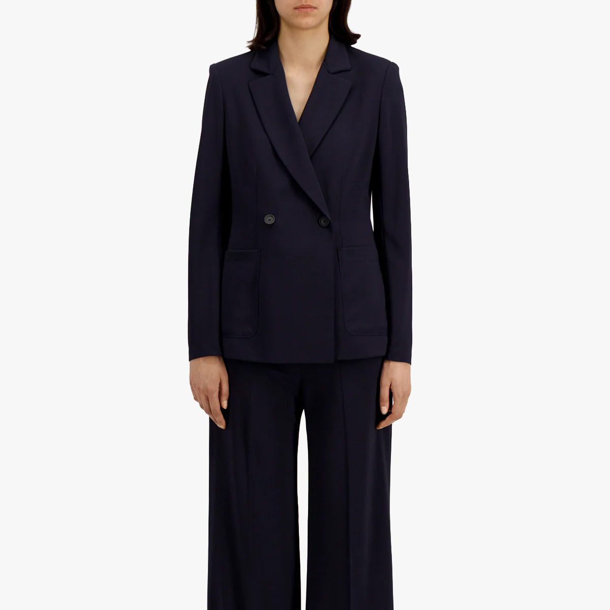 Harris Wharf Blazers D.B. Blazer w/ Shoulder Pads Crepe Viscos - Navy Blue