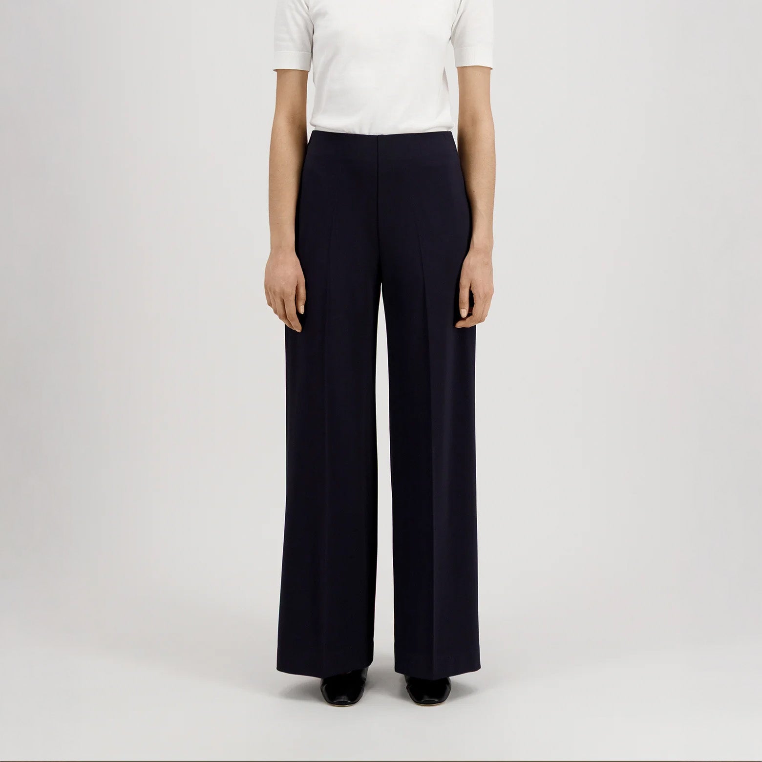 Harris Wharf Pants Flared Trousers Crepe Viscose - Navy Blue