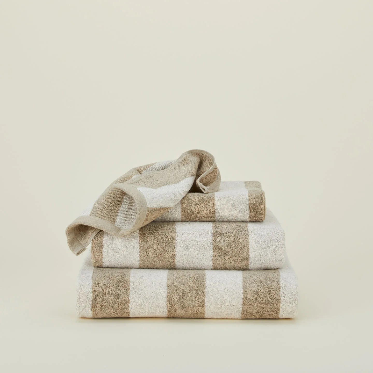 Hawkins New York Bath Simple Striped Terry Hand Towel, Ivory/Flax