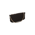 The Aiayu Helen Chain Purse features a textured black bubble knit with a gold chain strap, showcasing a woven pattern and a zipper closure.