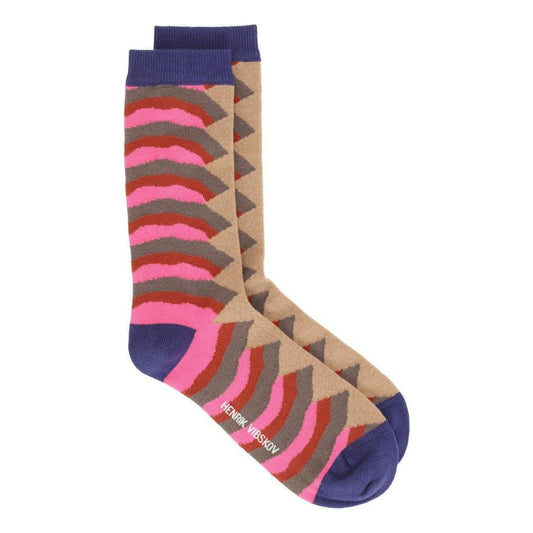 Henrik Vibskov fw23 W Socks Ripple Wool Socks Femme, 436 Raspberry Navy Nougat Ripple