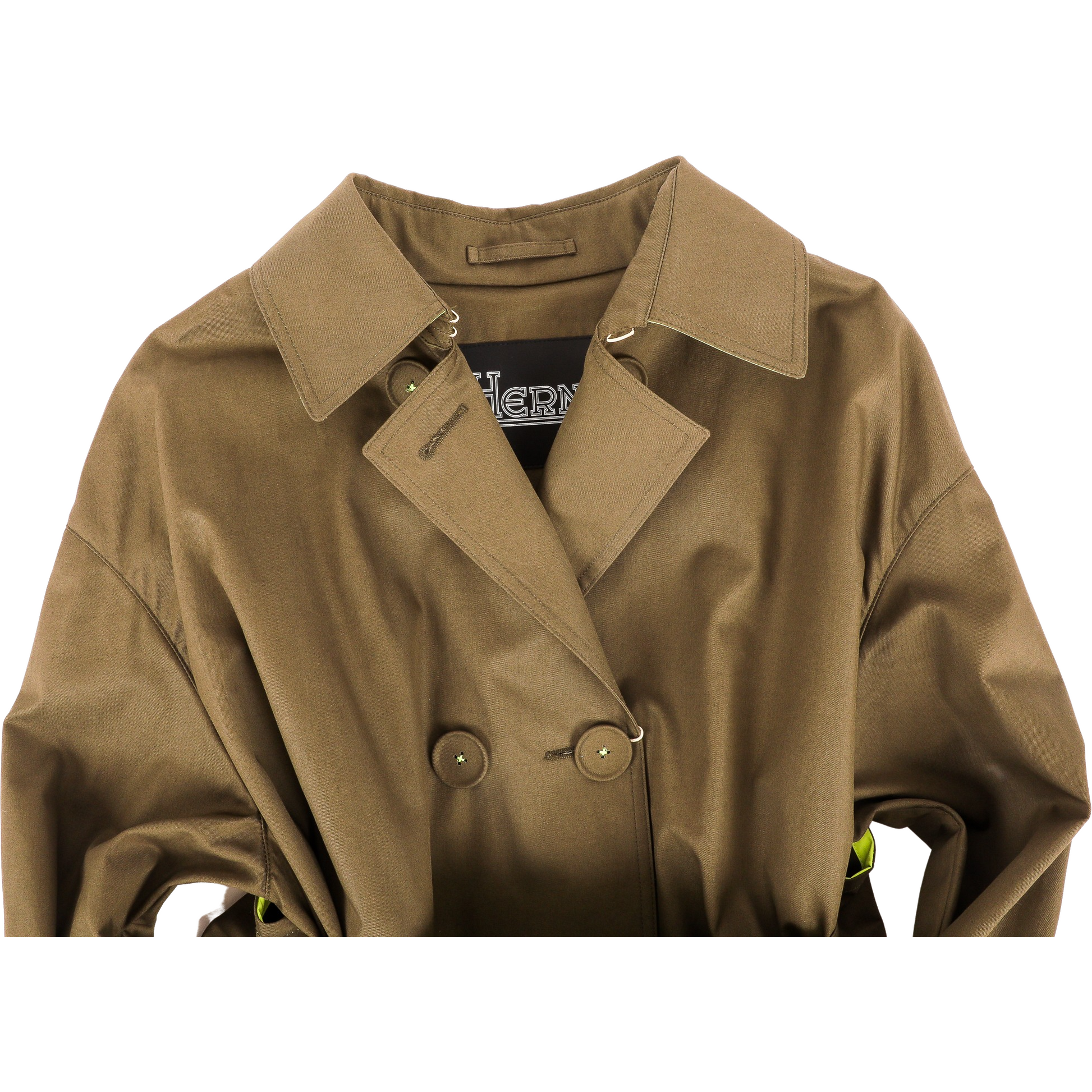 Herno W Rain Jacket Trench Coat, Olive/Neon